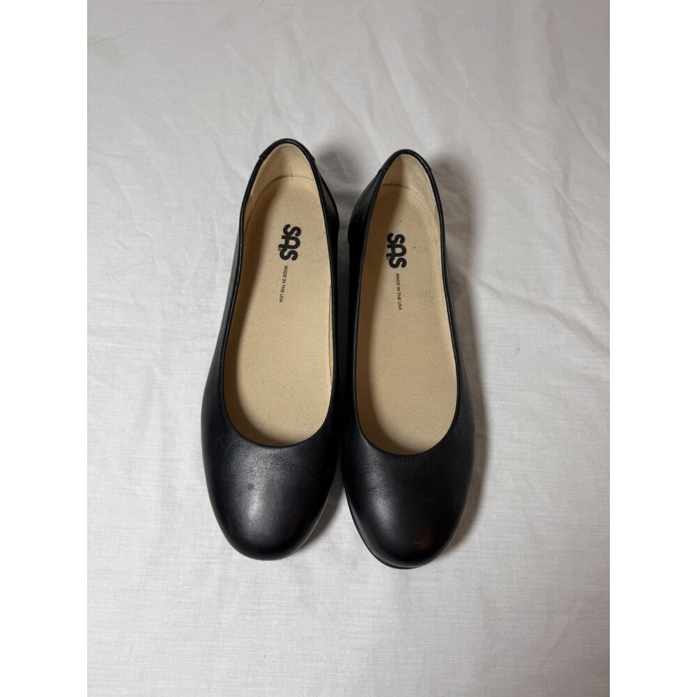 SAS Womens Black Leather Slip-On Flats Size 8M
